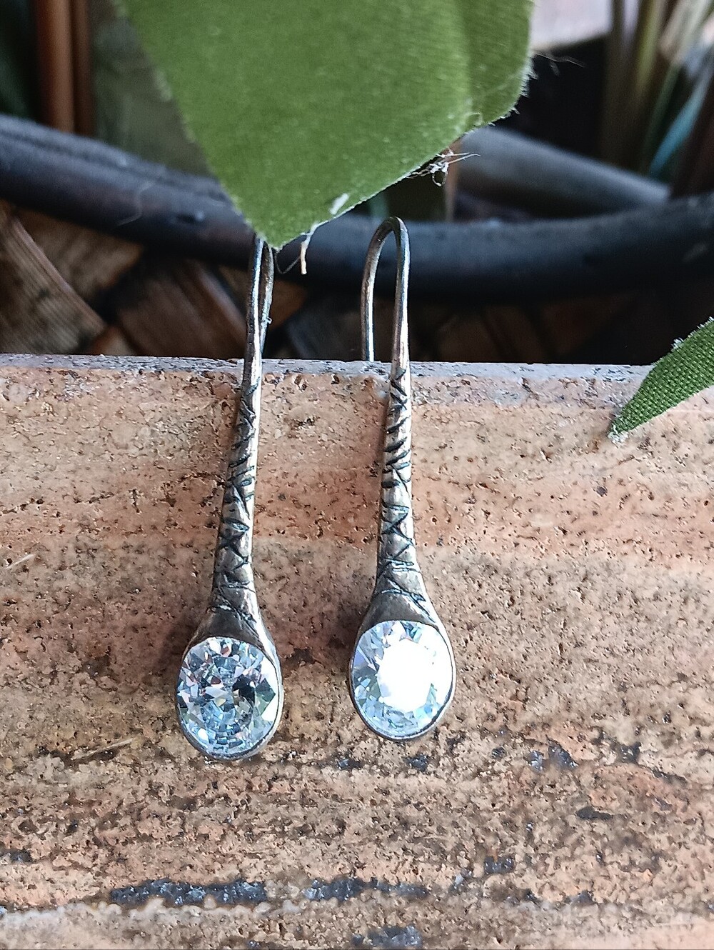 Vintage 925 Sterling Silver CZ Drop Dangle Earrings